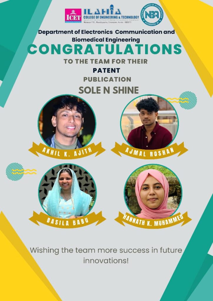 Patent Publication Sole N Shine by Department of Electronics Communication and Biomedical Engineering